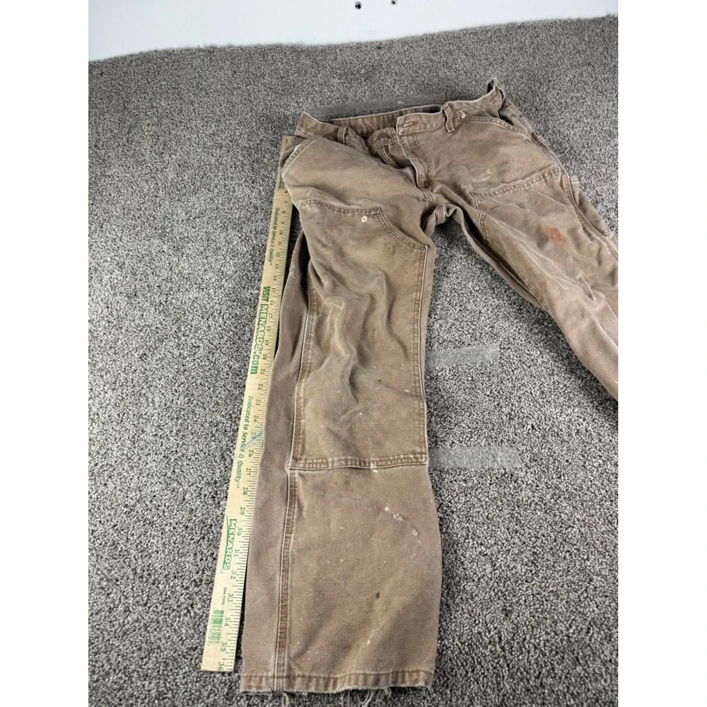 Carhartt Double Knee Work Pants Tan Canvas Distressed Mens 32x29 B01 BRN